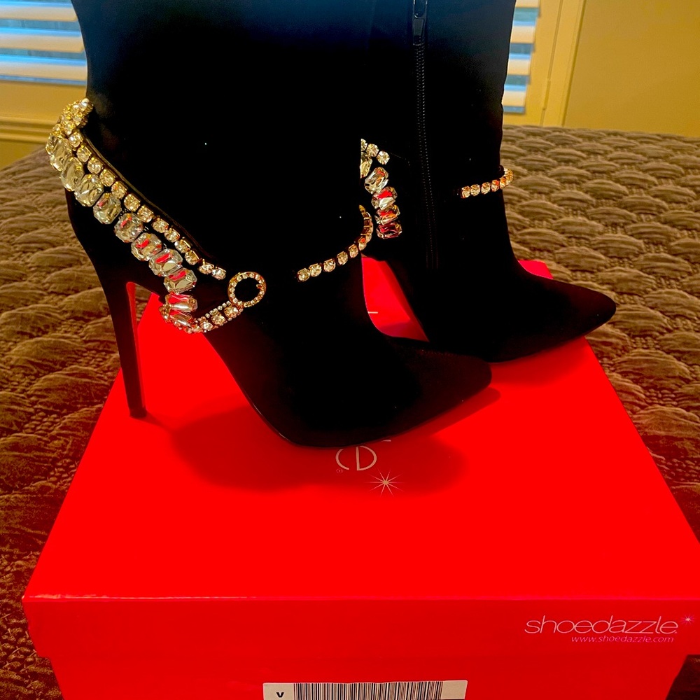 Black suede booties with Jewels 💎 by Evelyn Lozada’s Shoe Dazzle Collection